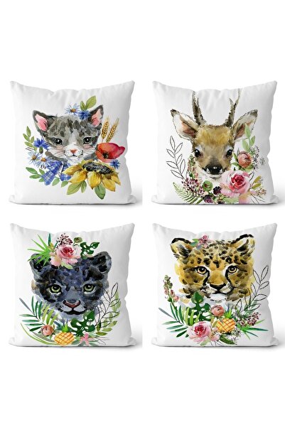 EVPANYA Husă de pernă cu 4 bucăți, imprimată pe două fețe, cu model Baby Animals