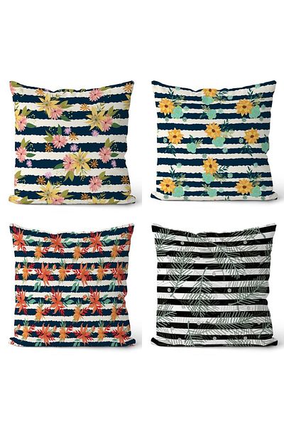 EVPANYA Husă de pernă cu model de flori colorate, cu două fețe, 4 piese