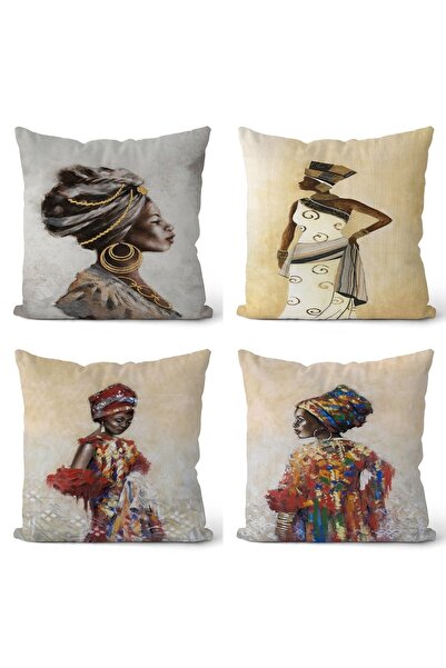 EVPANYA Husă de pernă cu design dublu pentru femei africane, 4 piese