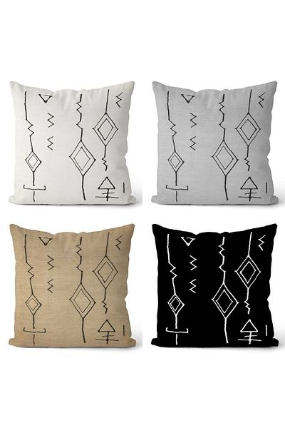 EVPANYA Husă de pernă cu design etnic Maya, cu două fețe, din 4 piese