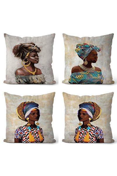 EVPANYA Husă de pernă inserată pentru femeie africană, cu două fețe, 4 piese