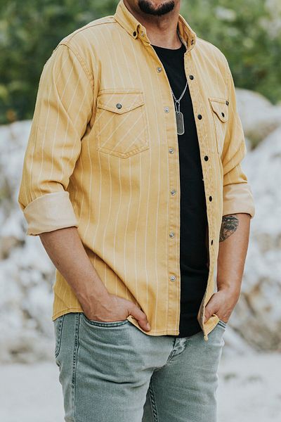 bombe Slim Fit Men's Denim Shirt Camel