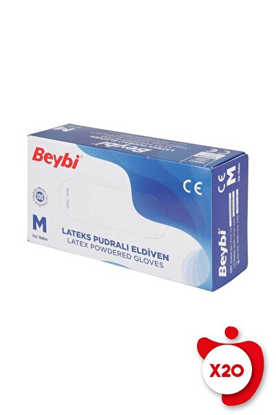 Beybi Pudralı Lateks Eldiven M Beden Beyaz 100'lü 20 Paket