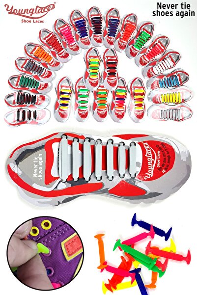 Binbirreyon Çocuk Bağcık Pratik Silikon Ayakkabı Bağcığı 14 Adetli Set ta007R