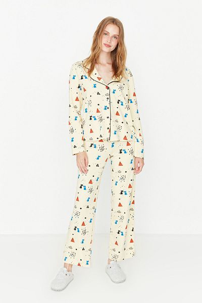 Trendyol Collection Patterned 100% Cotton Multicolor Pajamas Set - Thmaw21Pt0084
