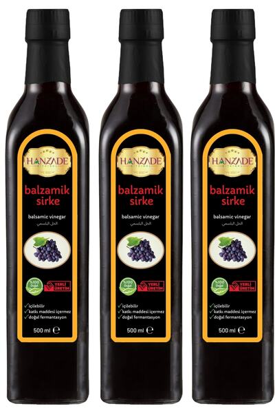 Hanzade Bitkisel Balzamik Sirke 500 ml X 3 Adet Doğal Fermantasyon Içilebilir...