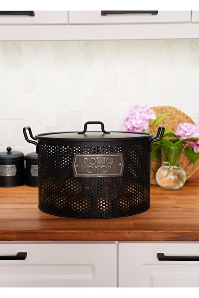 The Mia Patates & Soğan Saklama Kabı 2 Bölmeli Siyah