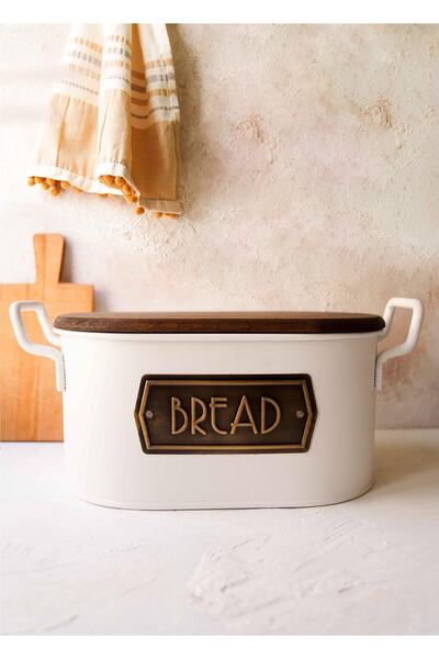 The Mia Beyaz Ahşap Kapaklı Ekmek Kutusu