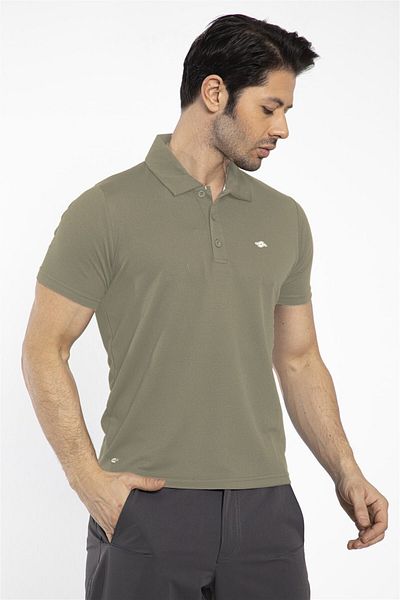 Crozwise Waffle - Men's Khaki Polo Collar Sports T-shirt - 7129-04