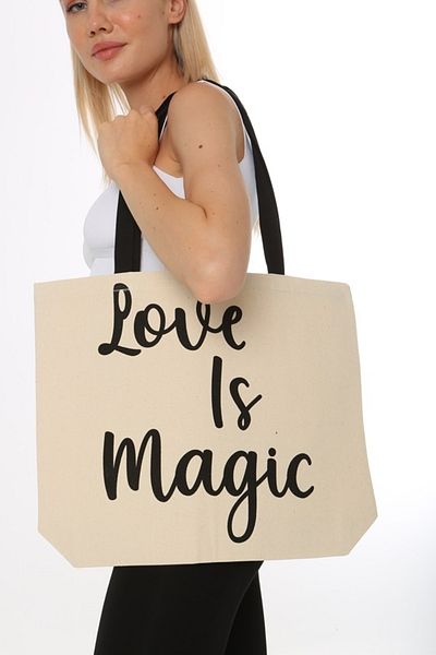 Serkan Çanta Bez Çanta Atölyesi Love Is Magic τυπωμένο χοντρό ύφασμα καμβά