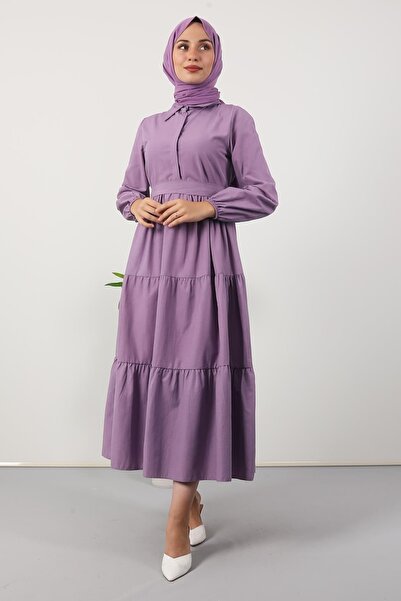 Giza Giyim Φόρεμα με κουμπιά με λαιμόκοψη με λιλά A motives