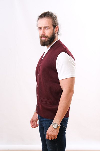 Çukurova Wool Steel Knit Sleeveless Knitwear Vest - Claret Red