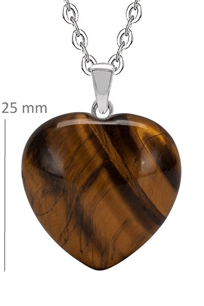 grs oyuncak Doğal Kahverengi Kalpli Model Kaplan Gözü Taşı Kolye