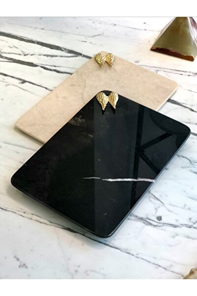 MIARIK DESIGN & DEKORASYON Dekoratif Siyah Mermer Dikdörtgen Gold Melek Kanad...