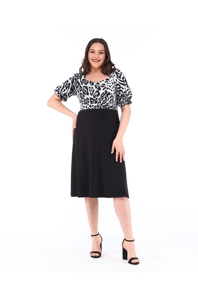 Mezura Plus Size One Piece Knee Length U Neck Watermelon Short Sleeve Combed Cotton Dress