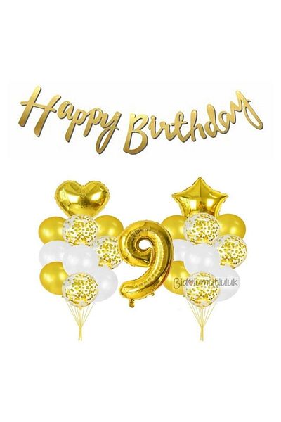 BİDOLUMUTLULUK Age Gold Foil Balloon Transparent Balloon Set Birthday Party Set