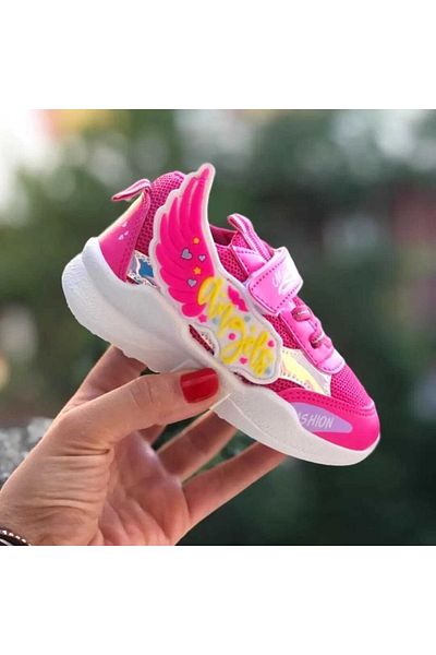 Pandalina Roz - Tenis sport pentru fete cu detaliu aripi de înger, talpă anti-alunecare, pantofi cu velcro