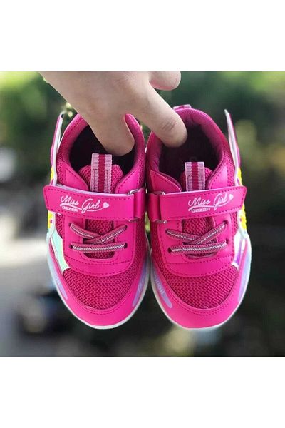 Pandalina Roz - Tenis sport pentru fete cu detaliu aripi de înger, talpă anti-alunecare, pantofi cu velcro