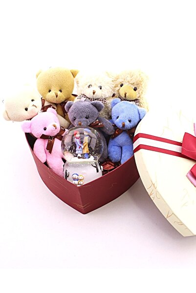 HediyeFilesi 7 Mini Ayıcık Hediye Kutusu Sevgiliye Özel Kalp Kutu Içinde Kış ...