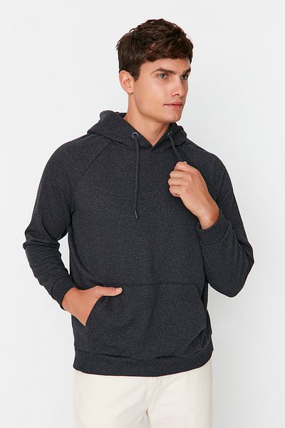 Trendyol Collection Φούτερ από φλις ανθρακί με κουκούλα - κανονική εφαρμογή TMNAW23SW00194