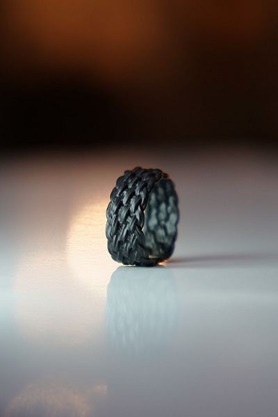 The Collection Spanish Straw Weave Model Adjustable Black Ring