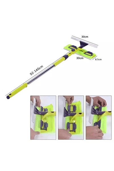 AYLA STAND Teleskopik Çift Taraflı Çek Çekli Camsil Duvar Yüzey Cam Silme Aparatı Mop Mikrofiber Sprey