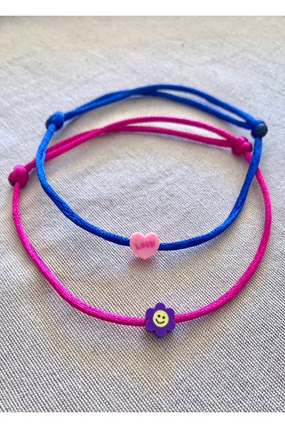Atelier Çağla Double Evil Eye Bead Eye Blue Fuchsia Pink Rope Anklet