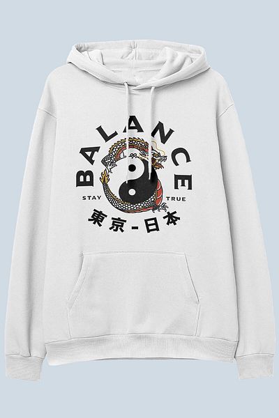 DEEPSENCE White Unisex Hooded Sweatshirt Balance Front Print
