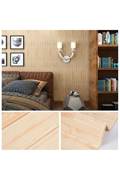 Renkli Duvarlar Nw37 Bej Ahşap Kendinden Yapışkanlı 3d Dekoratif Duvar Paneli...