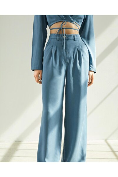 Juste Studio Rakott széles szárú kék nadrág