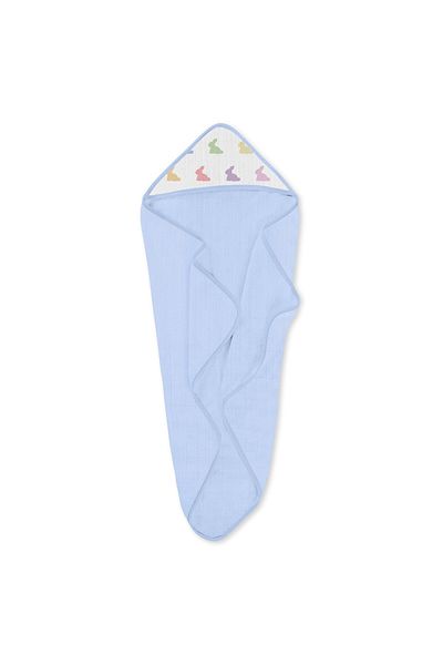 DEUX LAPINS Newborn Muslin Baby Drying Cover Rainbow Blue - Multicolored Rabbits