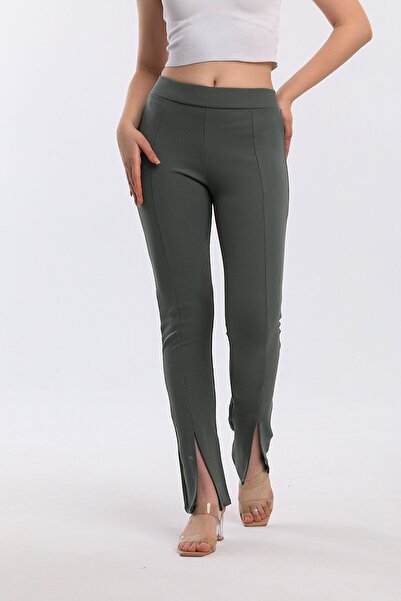 Swana Дамски каки легинги с висока талия, затегнати крачоли и разрез в долния...