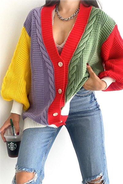 FEMELLE Women's Multicolored New Season Loose Oversize Knitwear Cardigan