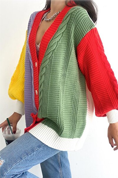 FEMELLE Women's Multicolored New Season Loose Oversize Knitwear Cardigan