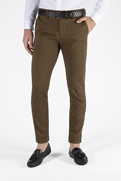 Terapi Men Erkek Slim Fit Düz Model Italyan Kesim Keten Pantolon 21k-2200420-4 Kahve
