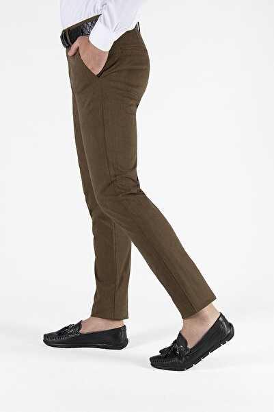 Terapi Men Erkek Slim Fit Düz Model Italyan Kesim Keten Pantolon 21k-2200420-4 Kahve