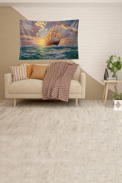 on the clouds Ship in the Blue Ocean Patterned Stain Resistant Velvet Fabric Wall Cloth Wall Carpet Tapestry