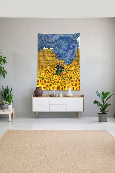 on the clouds Tapiserie de perete din țesătură din catifea multicoloră Van Gogh Daisy Field rezistentă la pete