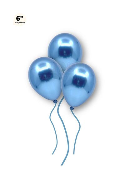 Huzur Party Store Small Mini Size Blue Color Chrome Balloon 10Pcs 6 Inch 15 Cm Birthday Shiny Gender Party Balloon