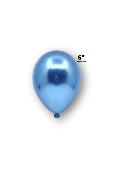 Huzur Party Store Küçük Mini Boy Mavi Renkli Krom Balon 10 Adet 6 Inç 15 Cm Doğum Günü Parlak Cinsiyet Partisi Balonu
