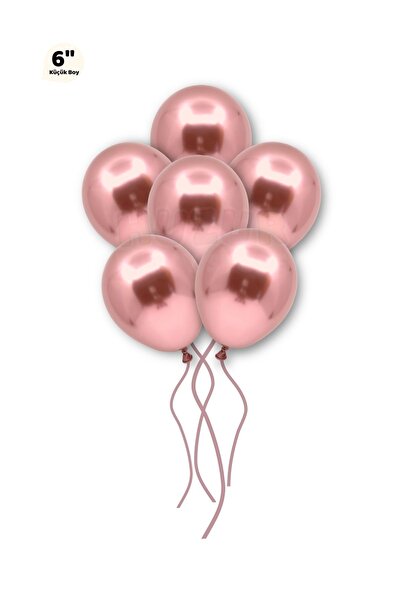 Huzur Party Store Küçük Mini Boy Rose Gold 50 Adet Renkli Krom Balon 6 Inç 15...