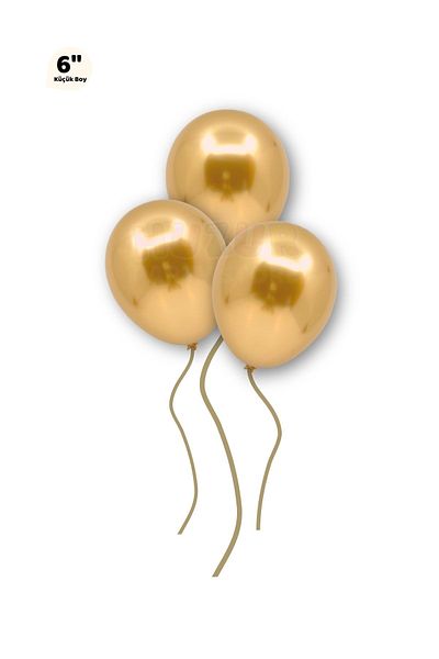 Huzur Party Store Small Mini Size Gold Colored Chrome Balloon 50 Pieces 6 Inch 15 Cm Golden Yellow Very Shiny Birthday Balloon