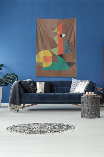 Latibule Tapiserie de perete din țesătură din catifea cu design cubic maro, r...