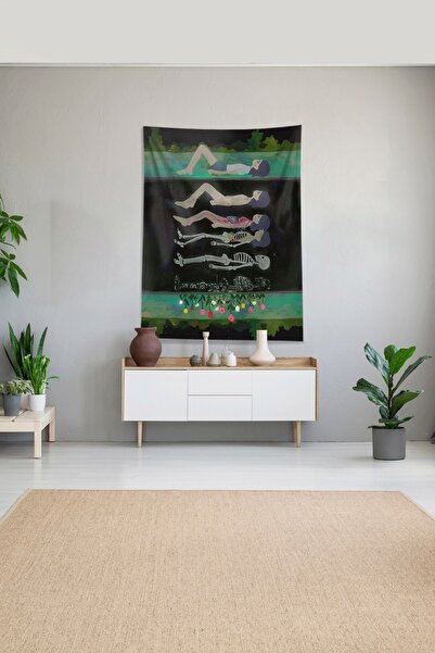 Pelangi Çok Renkli Doğaya Karışan Kız Leke Tutmaz Kadife Kumaş Duvar Örtüsü D...