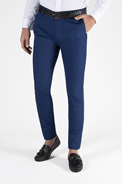 Terapi Men Erkek Slim Fit Petekli Italyan Kesim Keten Pantolon 21k-2200420-6 Sax