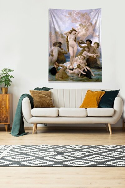 Pelangi Çok Renkli Mitolojik Desenli Leke Tutmaz Kadife Kumaş Duvar Örtüsü Du...