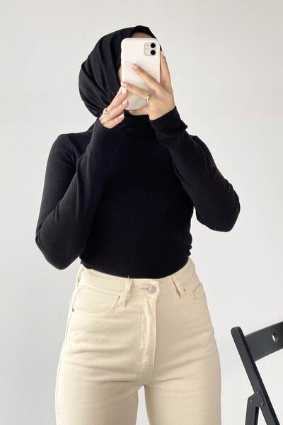 lamelif Yarım Balıkçı Yaka Kaşkorse Body Siyah