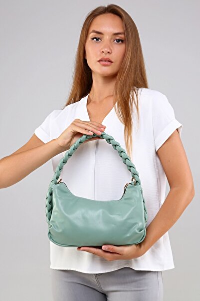 Morpelikan Mint Green Knitted Detailed Women's Shoulder Bag