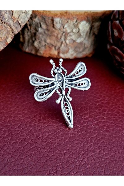 Antique Dolunay Antik Gümüş Kaplama Ayarlanabilir Yusufçuk Helikopter Böceği Şekilli Yüzük