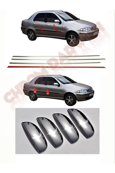 Fiat Siena Uyumlu Krom Cam Çıtası Takımı 4prç Ve Kapı Kolu Krom Paslanmaz Çelik